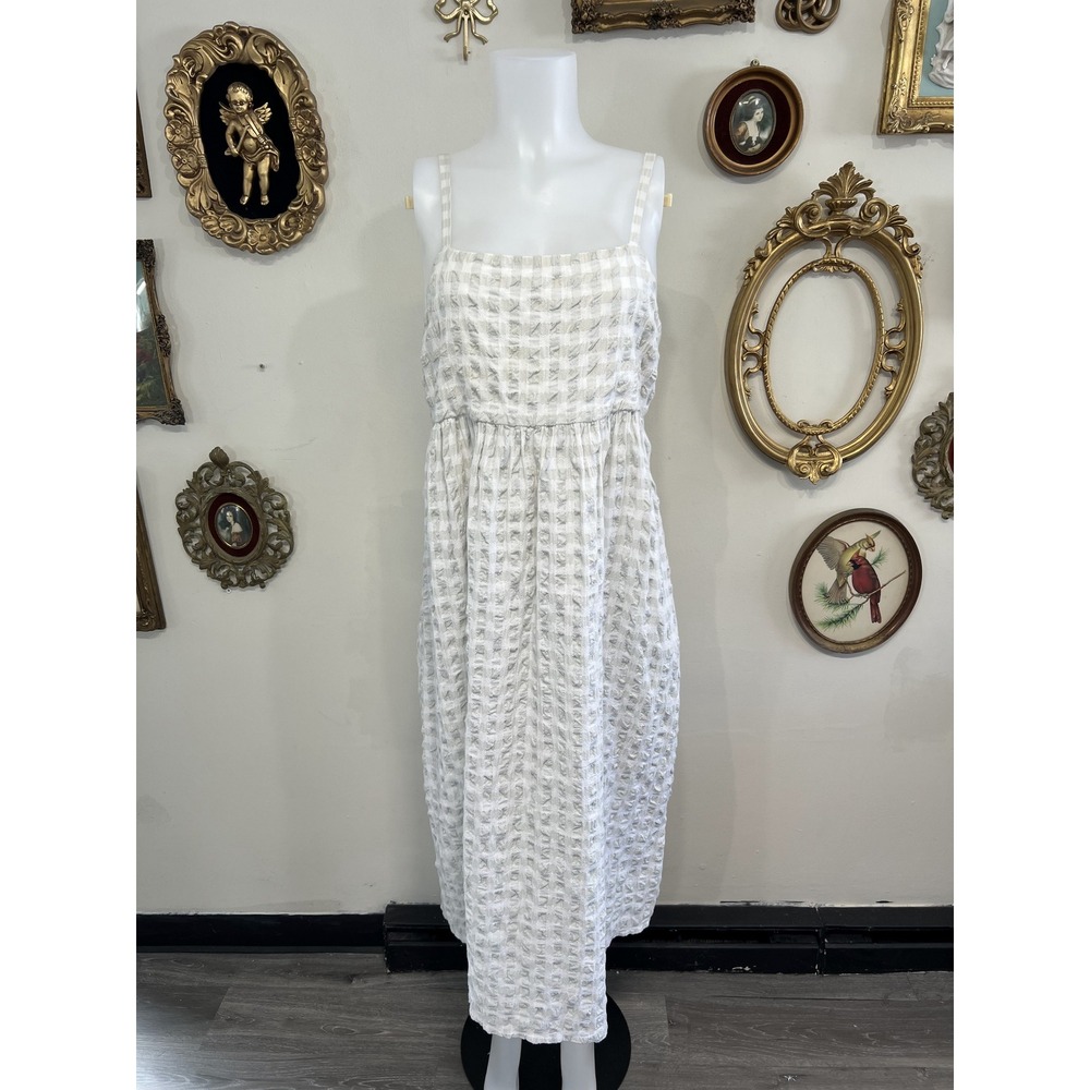 Madewell Neutral Gingham Seersucker Midi Dress Size L